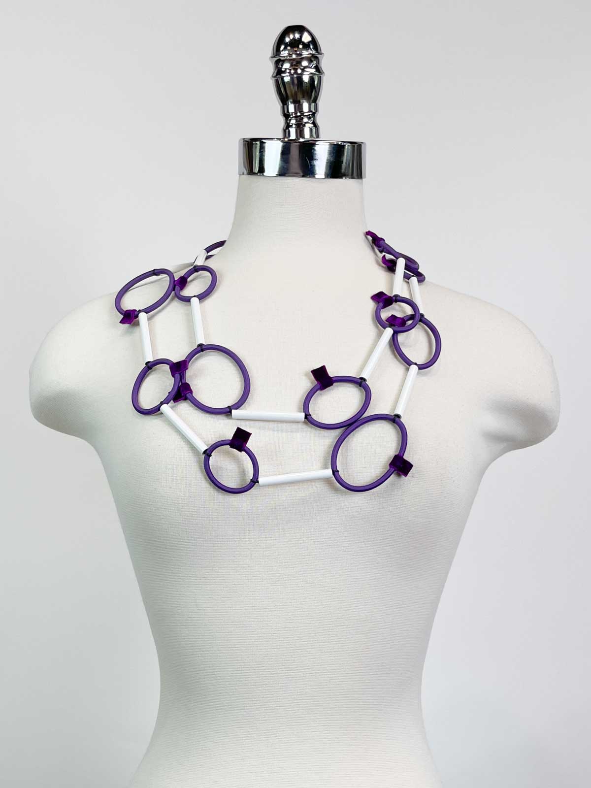 Christina Brampti Long Elastic & Aluminum Tube Links Necklace, Purple - Statement Boutique