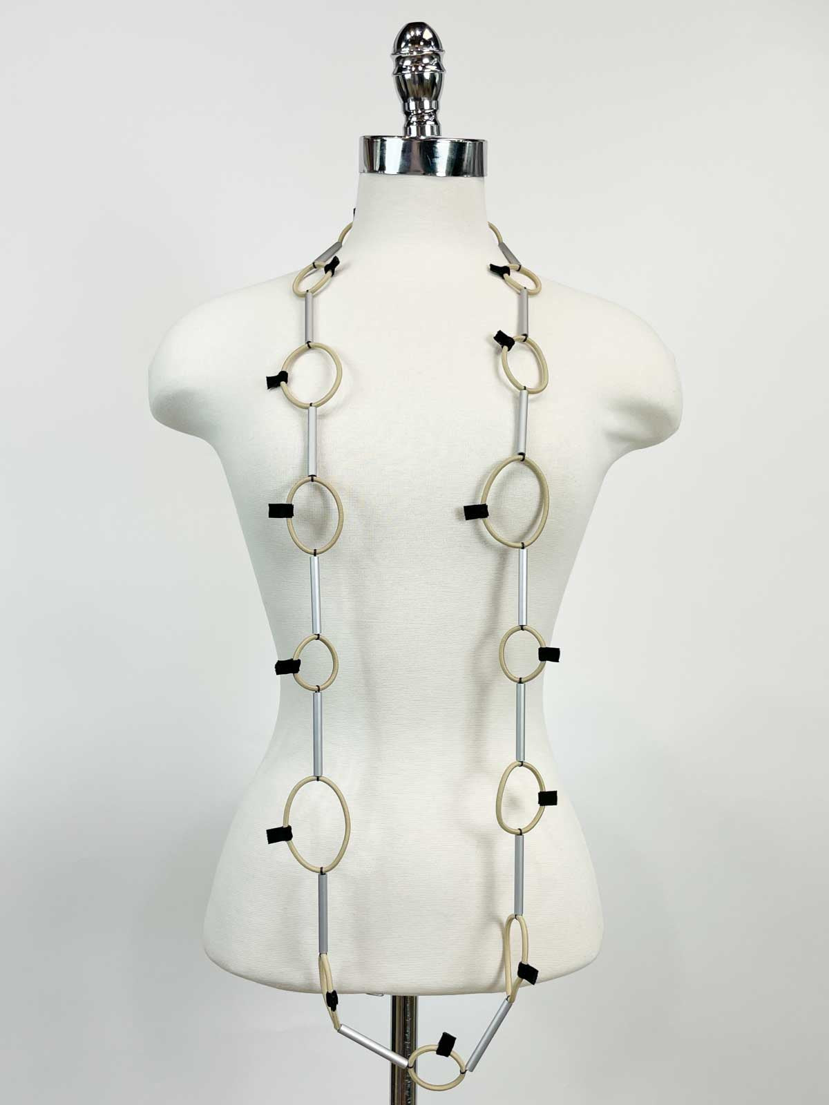 Christina Brampti Long Elastic & Aluminum Tube Links Necklace, Taupe - Statement Boutique