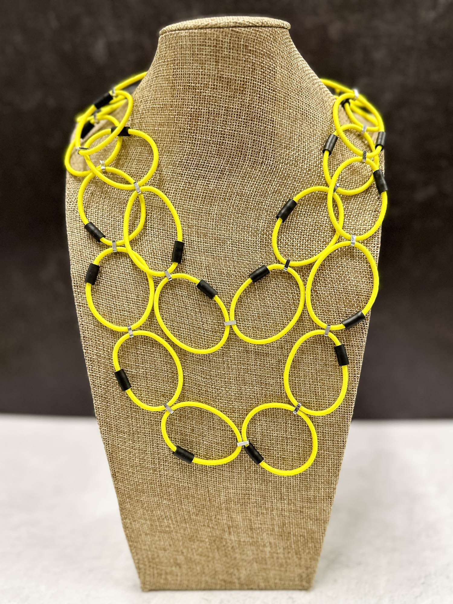 Christina Brampti Long Thin Elastic Cord Link Necklace, Yellow - Statement Boutique