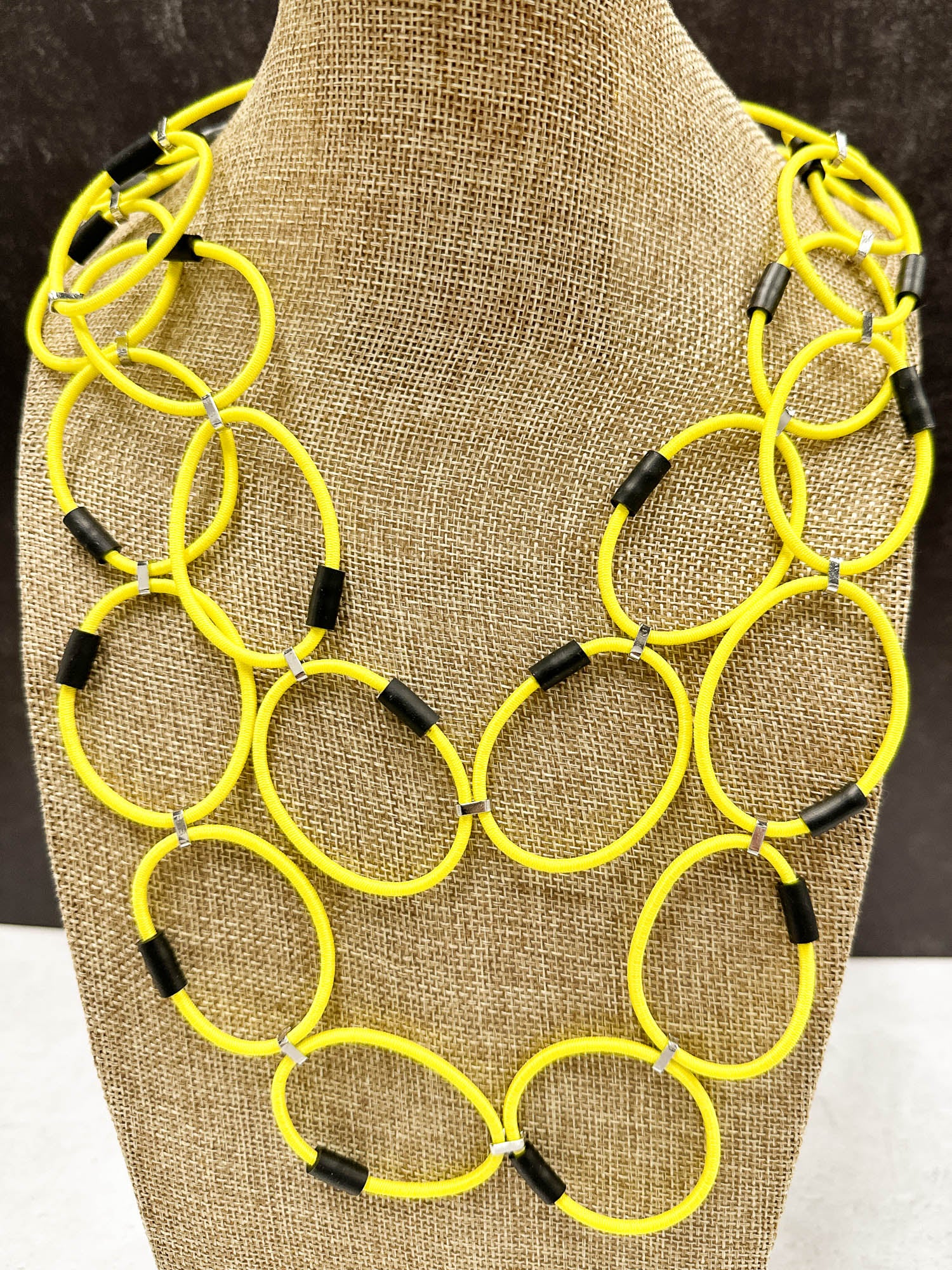 Christina Brampti Long Thin Elastic Cord Link Necklace, Yellow - Statement Boutique