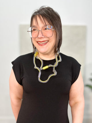 Christina Brampti Long Tulle & Cord Necklace, Grey/Yellow - Statement Boutique