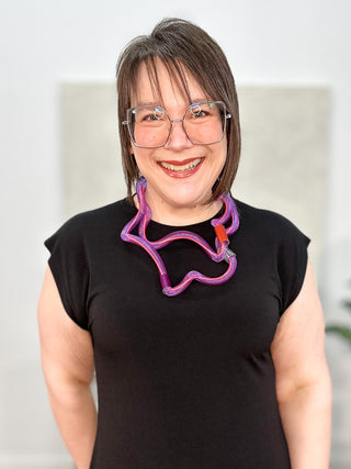 Christina Brampti Long Tulle & Cord Necklace, Purple/Orange - Statement Boutique