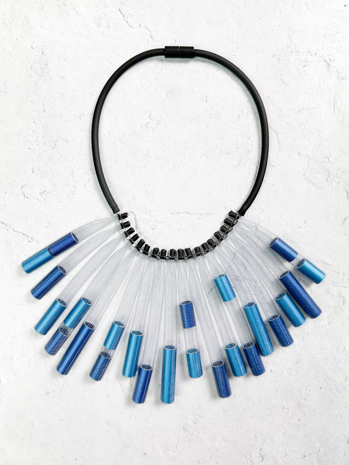 Christina Brampti Mesh &amp; Aluminum Tube Fringe Necklace, Blue - Statement Boutique