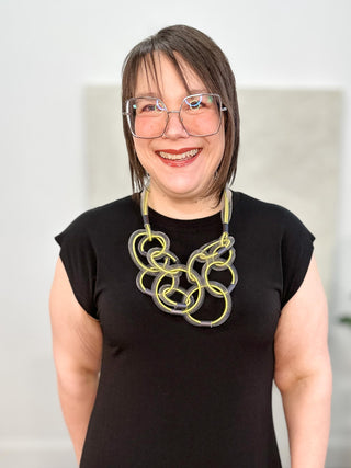 Christina Brampti Mesh Loop & Cord 2 Strand Necklace, Grey/Yellow - Statement Boutique