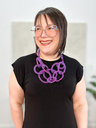 Christina Brampti Mesh Loop & Cord 2 Strand Necklace, Purple - Statement Boutique