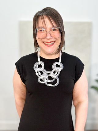 Christina Brampti Mesh Loop & Cord 2 Strand Necklace, White - Statement Boutique