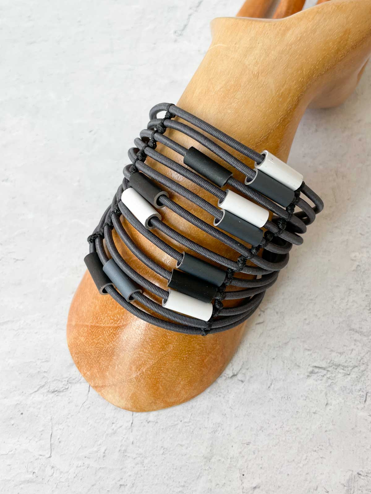 Christina Brampti Multi Strand Leather & Aluminum Magnetic Bracelet, Grey/White - Statement Boutique