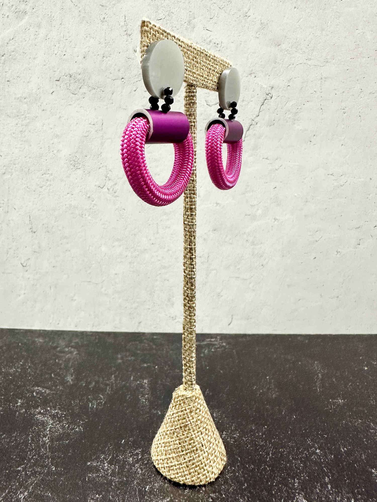 Christina Brampti Small Alumunim Cord Hoop Earrings, Fuchsia - Statement Boutique
