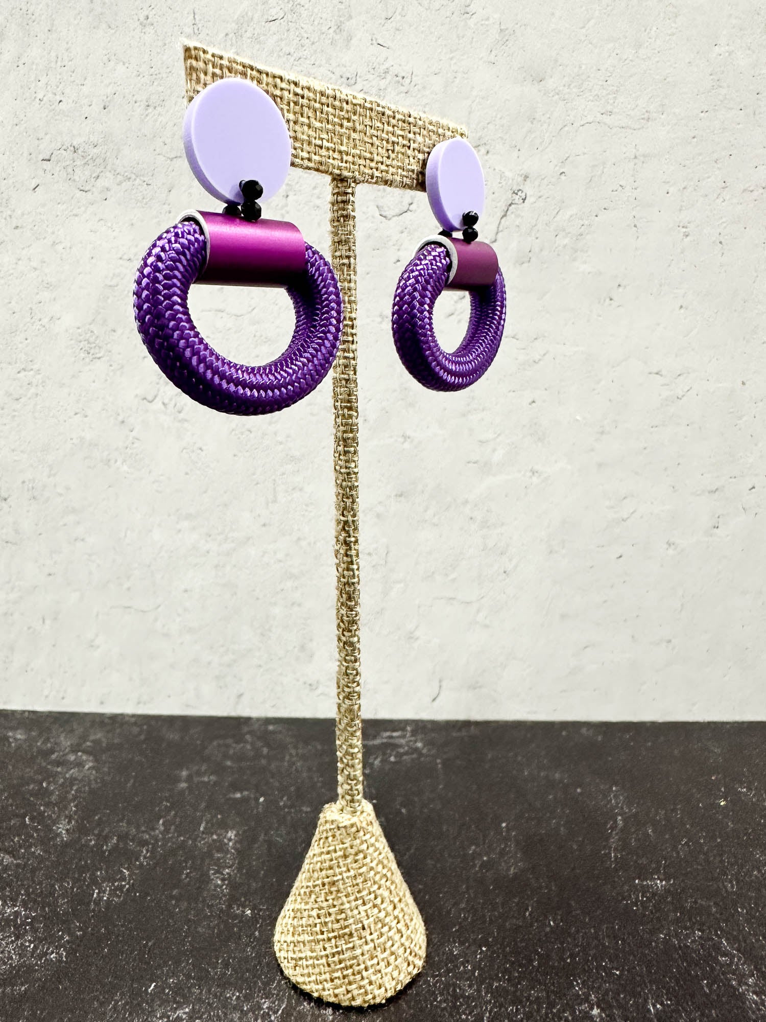 Small Alumunim Cord Hoop Earrings, Purple