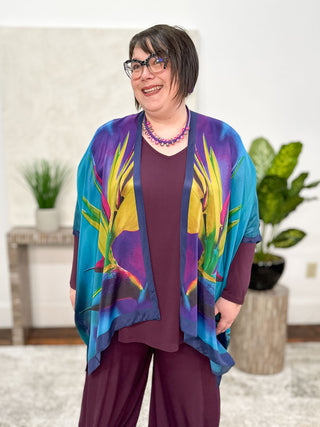 Cocoon House Silk Long Kimono, Teal Bird of Paradise - Statement Boutique