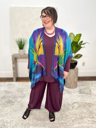 Cocoon House Silk Long Kimono, Teal Bird of Paradise - Statement Boutique