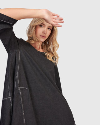Alembika Liberty Oversized Cocoon Dress, Black Denim - Statement Boutique