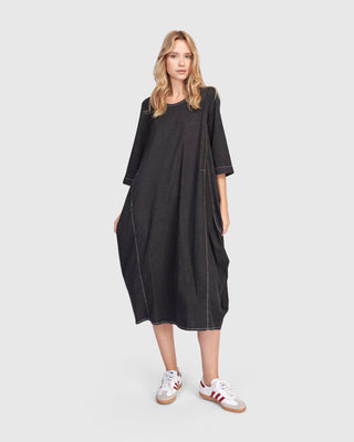 Alembika Liberty Oversized Cocoon Dress, Black Denim - Statement Boutique
