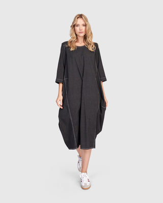 Alembika Liberty Oversized Cocoon Dress, Black Denim - Statement Boutique