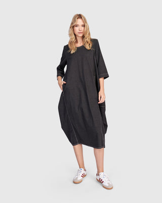 Alembika Liberty Oversized Cocoon Dress, Black Denim - Statement Boutique