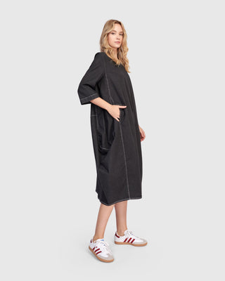 Alembika Liberty Oversized Cocoon Dress, Black Denim - Statement Boutique