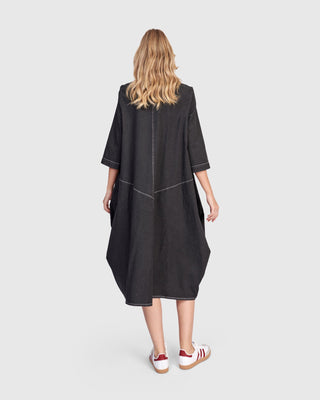 Alembika Liberty Oversized Cocoon Dress, Black Denim - Statement Boutique