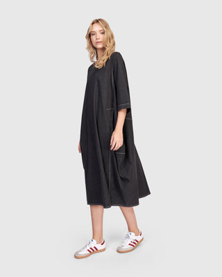 Alembika Liberty Oversized Cocoon Dress, Black Denim - Statement Boutique