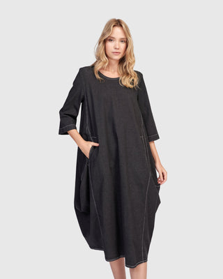 Alembika Liberty Oversized Cocoon Dress, Black Denim - Statement Boutique