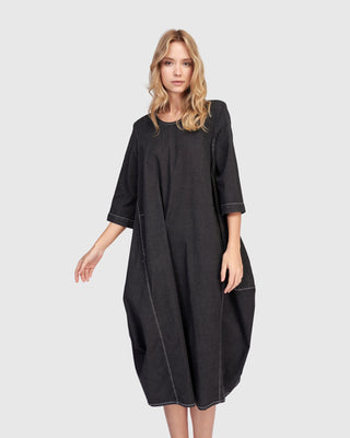 Alembika Liberty Oversized Cocoon Dress, Black Denim - Statement Boutique