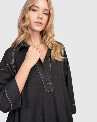 Alembika Panama Oversized Shirt Dress, Black Denim - Statement Boutique