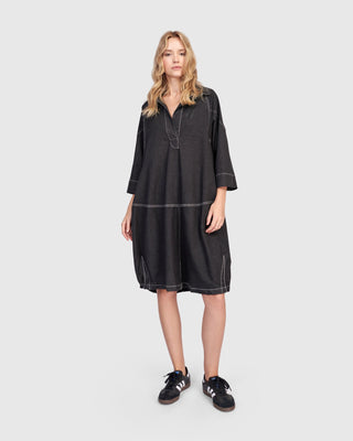 Alembika Panama Oversized Shirt Dress, Black Denim - Statement Boutique