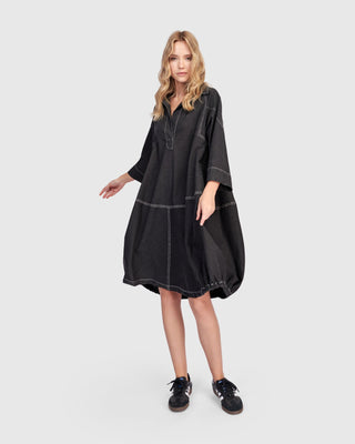 Alembika Panama Oversized Shirt Dress, Black Denim - Statement Boutique