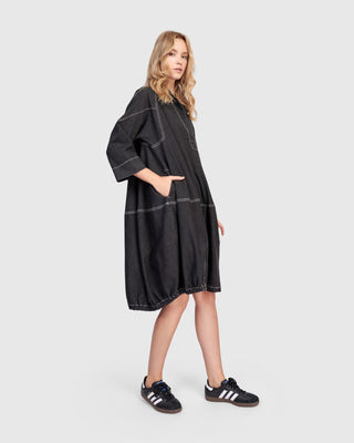 Alembika Panama Oversized Shirt Dress, Black Denim - Statement Boutique