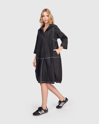 Alembika Panama Oversized Shirt Dress, Black Denim - Statement Boutique