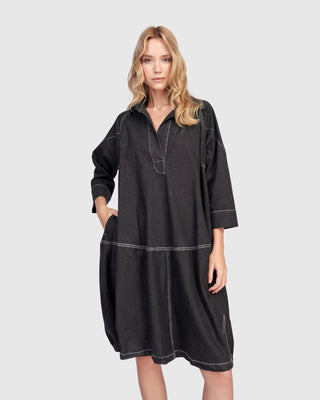 Alembika Panama Oversized Shirt Dress, Black Denim - Statement Boutique