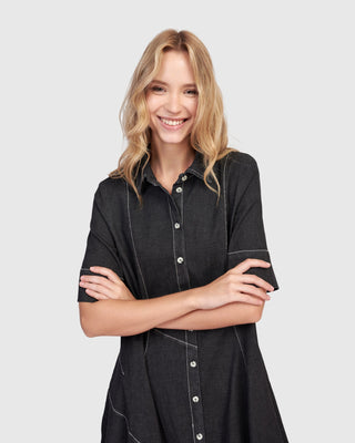 Alembika Barbie Wonderful Shirt Dress, Black Denim - Statement Boutique