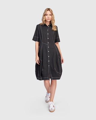 Alembika Barbie Wonderful Shirt Dress, Black Denim - Statement Boutique