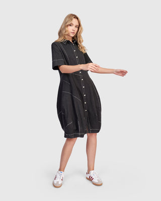 Alembika Barbie Wonderful Shirt Dress, Black Denim - Statement Boutique