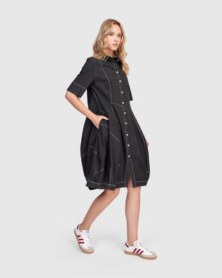Alembika Barbie Wonderful Shirt Dress, Black Denim - Statement Boutique
