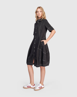 Alembika Barbie Wonderful Shirt Dress, Black Denim - Statement Boutique