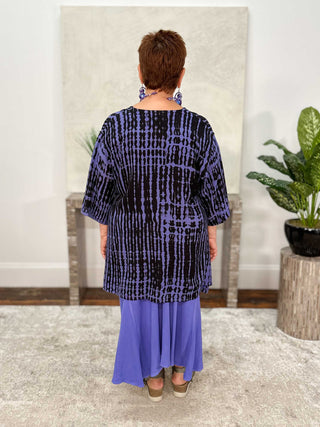 Dairi Imports Bamboo Print V-Neck Flared Top, Lapis - Statement Boutique