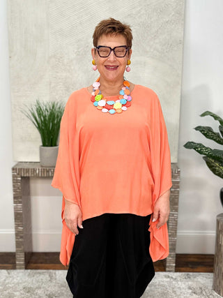 Dairi Imports Drawstring Side Poncho Top, Tangerine - Statement Boutique