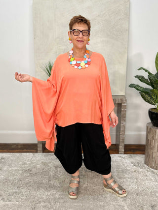 Dairi Imports Drawstring Side Poncho Top, Tangerine - Statement Boutique