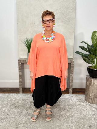 Dairi Imports Drawstring Side Poncho Top, Tangerine - Statement Boutique