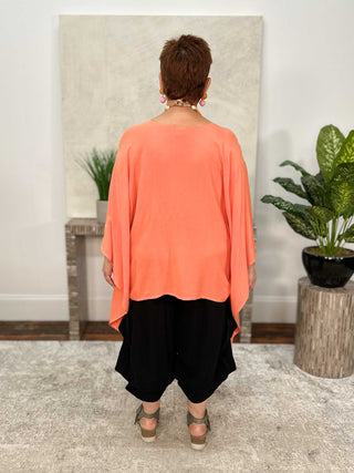 Dairi Imports Drawstring Side Poncho Top, Tangerine - Statement Boutique