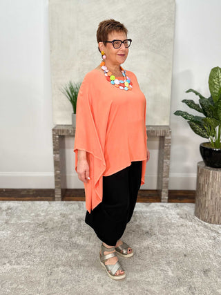 Dairi Imports Drawstring Side Poncho Top, Tangerine - Statement Boutique