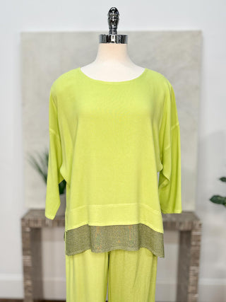 Layered Bottom Boxy Top, Lime/Grey