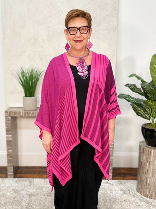 Mix Fabric Kimono Jacket, Fuchsia