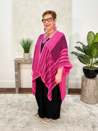 Mix Fabric Kimono Jacket, Fuchsia