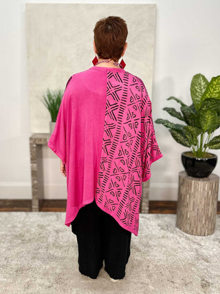 Mix Fabric Kimono Jacket, Fuchsia