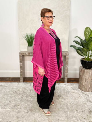 Mix Fabric Kimono Jacket, Fuchsia