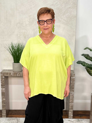 Stitched V-Neck Boxy Top, Lime