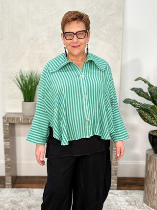 Striped Stitched Collar Jacket, Caribbean