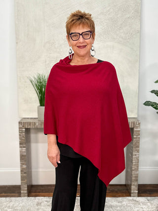 Dolma Cashmere Poncho Topper, Cherry - Statement Boutique