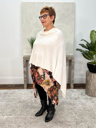 Dolma Cashmere Poncho Topper, Ivory - Statement Boutique